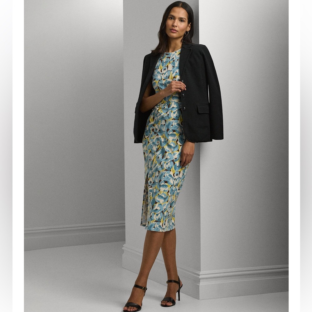 NWT Lauren Ralph Lauren Floral Jersey Twist-Front Midi, Size S